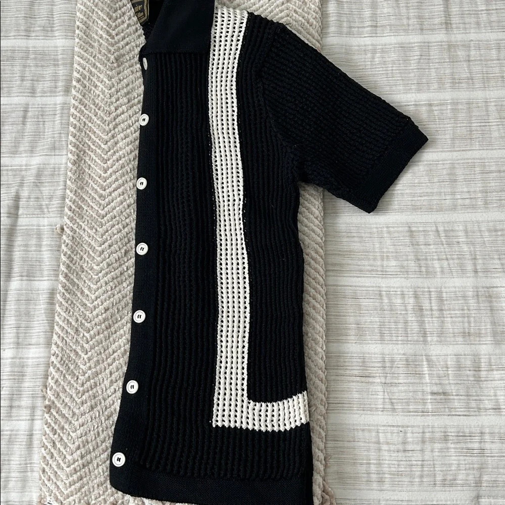 Madison Black and White Men's s/s loose weave Cardigan